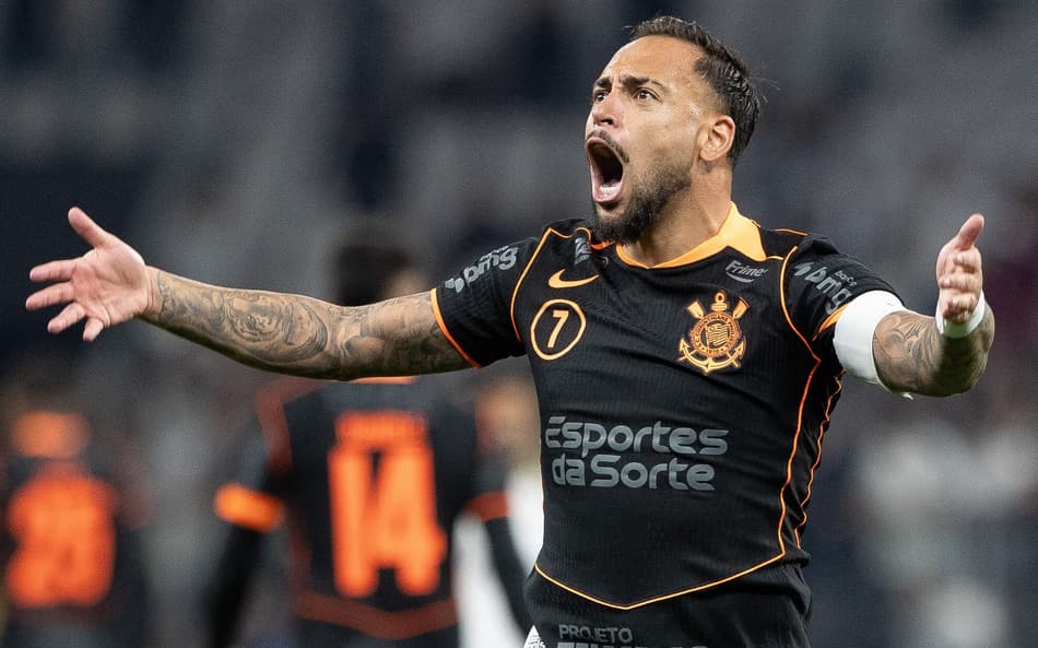 Maycon comemora seu gol no jogo do Corinthians contra o Atlético-MG pelo Brasileirão