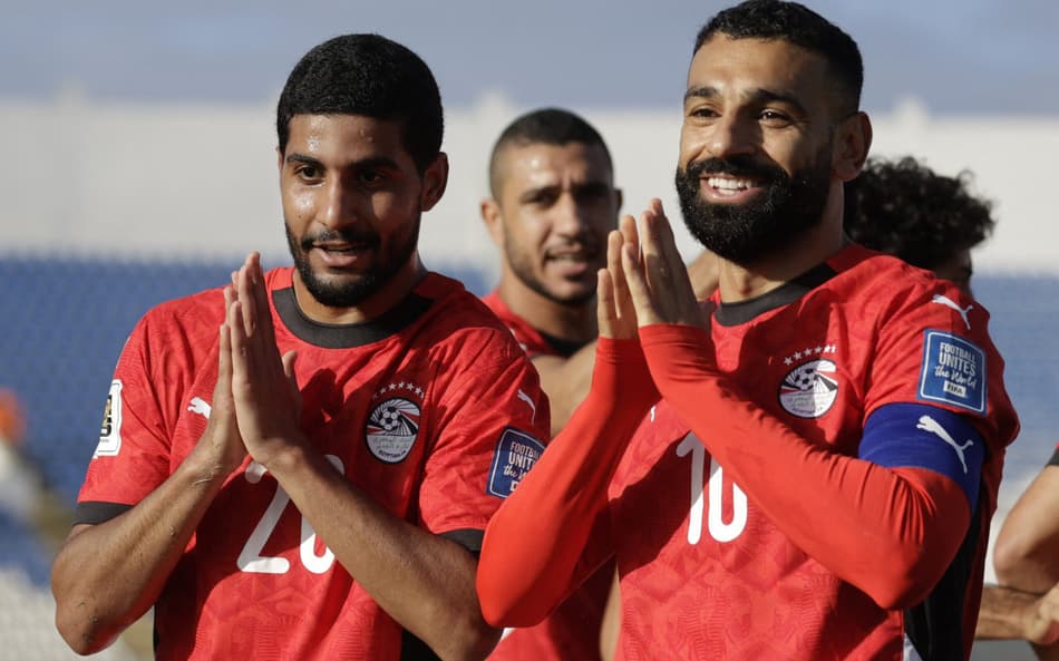 Salah comemora gol marcado pelo Egito contra Djibuti, nas Eliminatórias para a Copa do Mundo