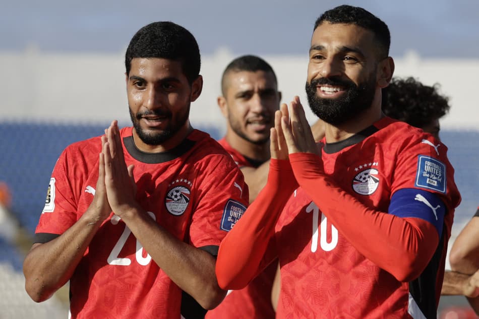 Salah comemora gol marcado pelo Egito contra Djibuti, nas Eliminatórias para a Copa do Mundo