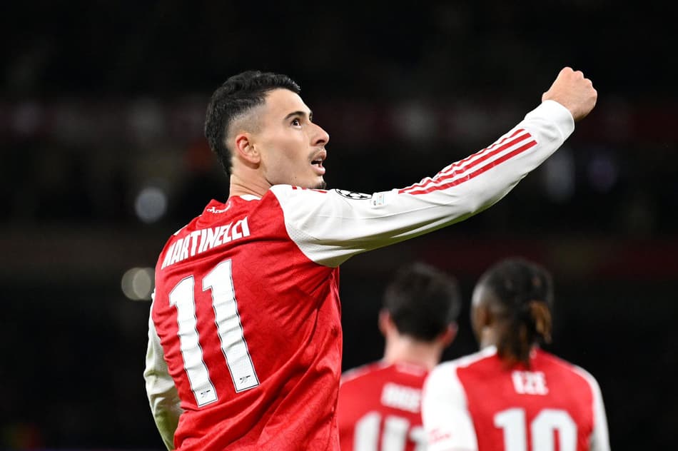 Gabriel Martinelli comemora vitória contra Atlético de Madrid, pela Champions League (Foto: Divulgação / Arsenal)