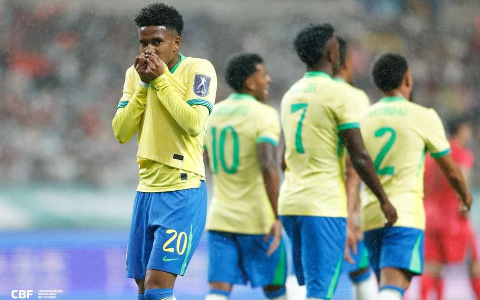 Estêvão marcou duas vezes na goleada do Brasil sobre a Coreia do Sul