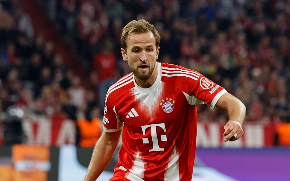 Harry Kane em ação na vitória do Bayern sobre o Club Brugge na Champions (Foto: Alexandra BEIER / AFP)