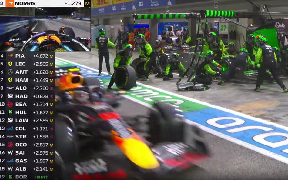 Pneu de Gabriel Bortoleto quase acerta Yuki Tsunoda (Foto: Reprodução / F1TV)
