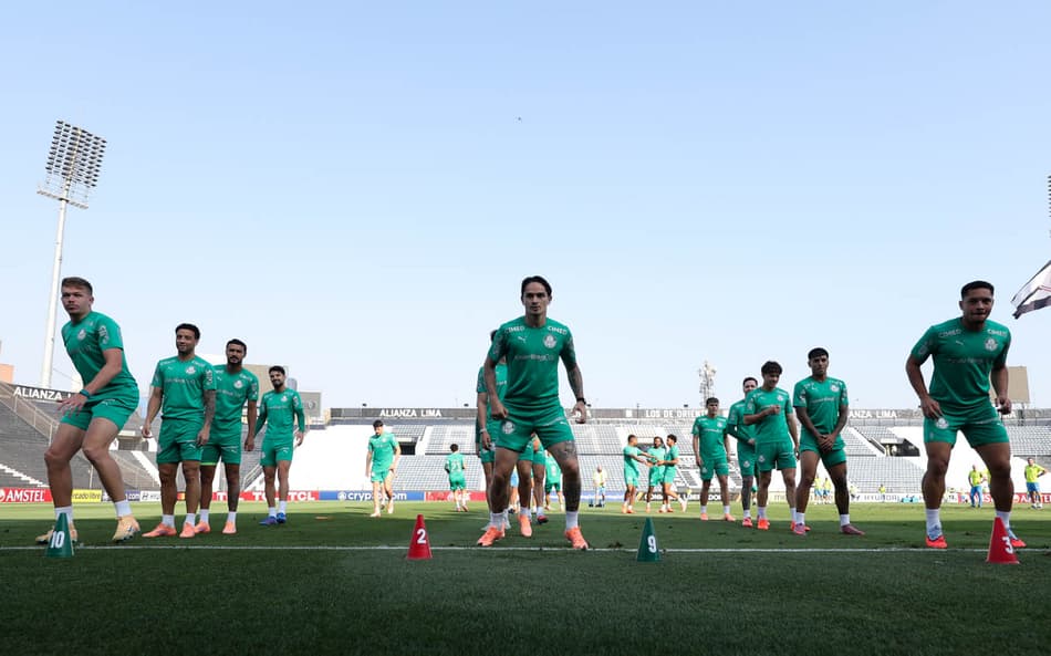 Os jogadores do Palmeiras durante treinamento no estádio da Alianza Lima (Foto: Cesar Greco/Palmeiras/by Canon)