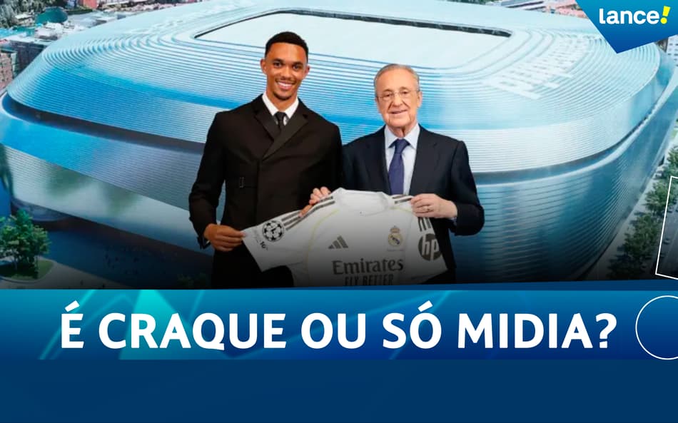 Alexander-Arnold em apresentação no Real Madrid (Arte: Lance!)