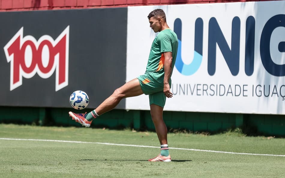 Thiago Silva em treino do Fluminense antes do jogo contra o Ceará