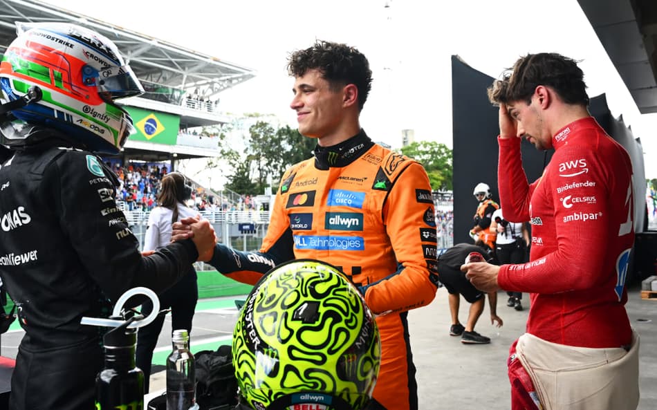 Lando Norris é cumprimentado após garantir a pole em Interlagos (Divulgação)