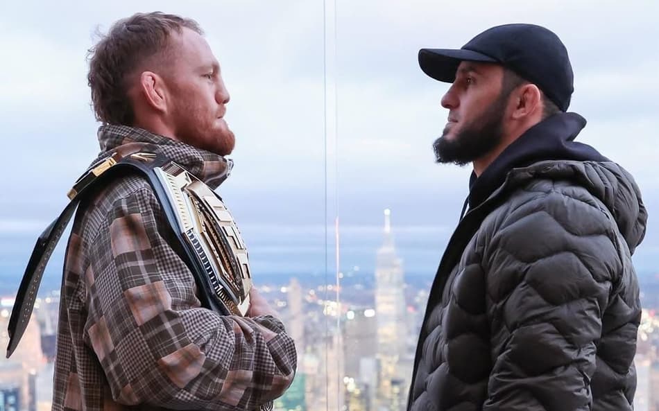 Primeira encarada de Jack Della Maddalena e Islam Makhachev do UFC 322 (Foto: Reprodução/UFC)
