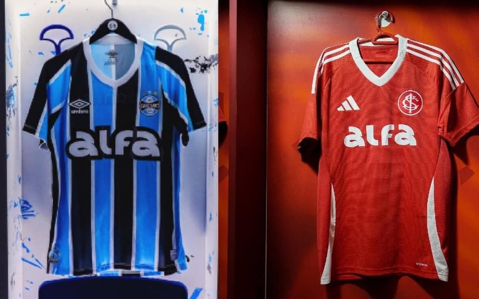 Arte com fotos de Grêmio e Internacional