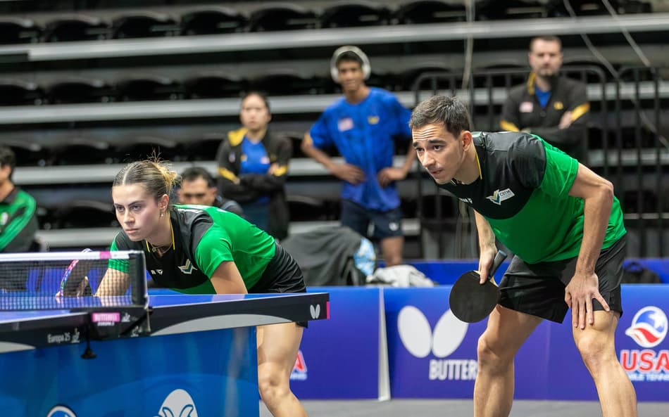 Bruna Takahashi e Hugo Calderano no Pan-Americano 2025 (Foto: ITTF Americas)