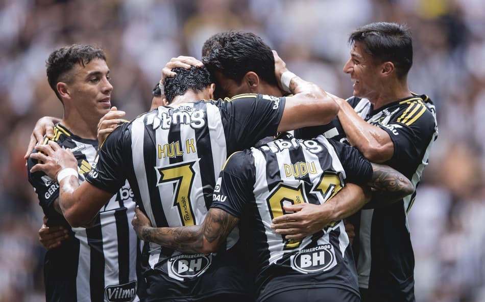 Jogadores do Galo comemoram gol na Arena MRV (Foto: Pedro Souza / Atlético)