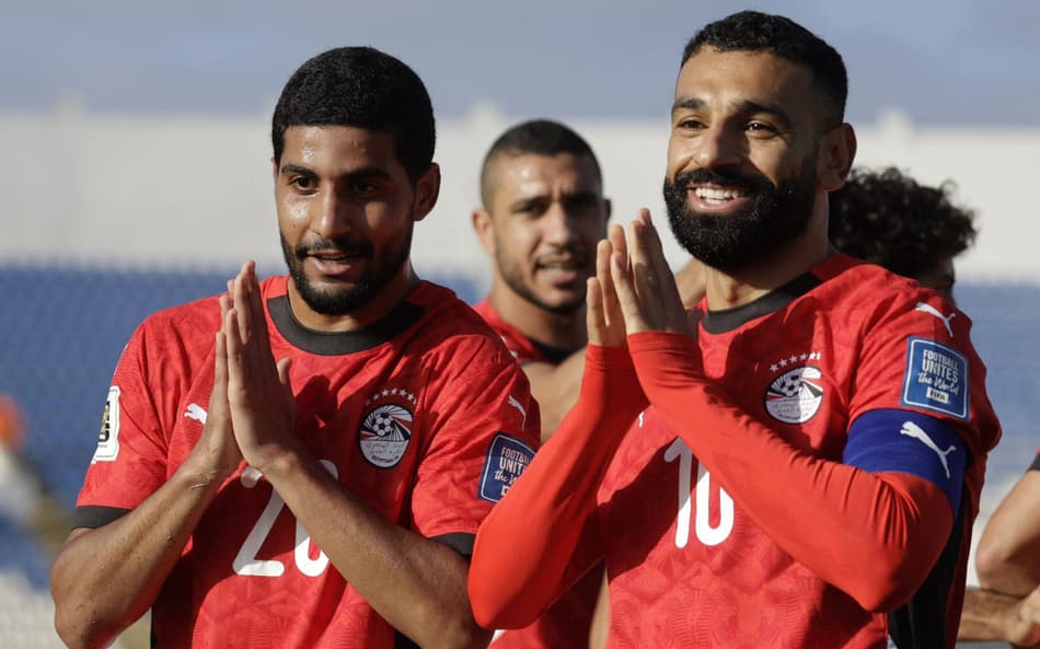 Salah comemora gol marcado pelo Egito contra Djibuti, nas Eliminatórias para a Copa do Mundo