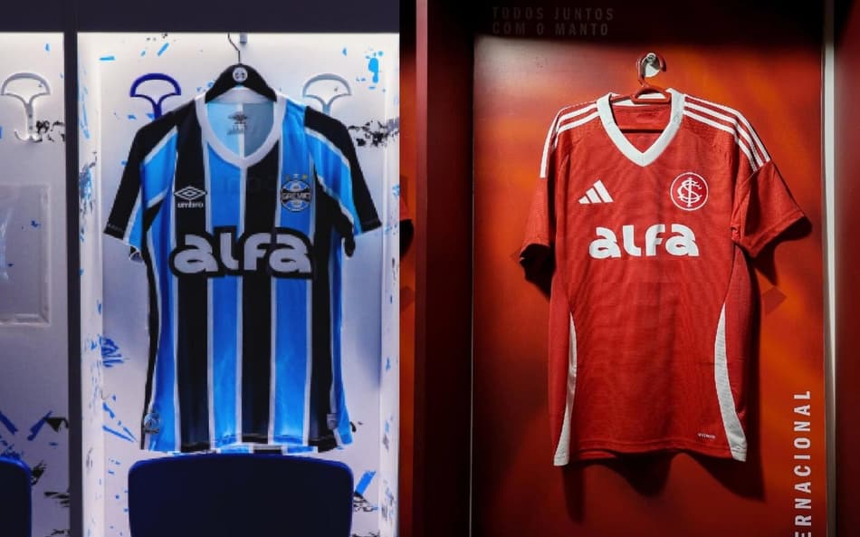 Arte com fotos de Grêmio e Internacional