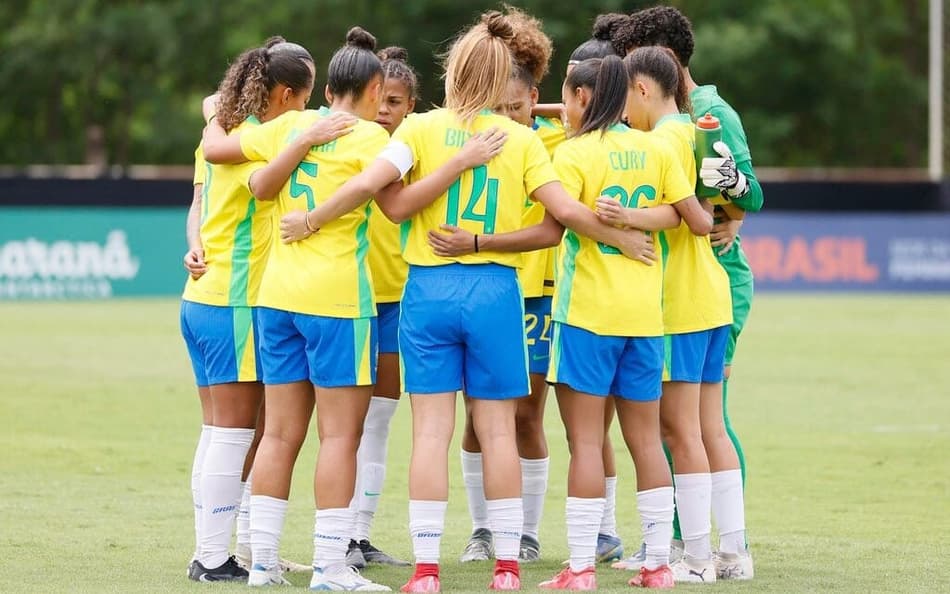 Seleção Brasileira sub-20 feminina durante amistoso contra o México.(Foto:@rafaelribeirorio / CBF)