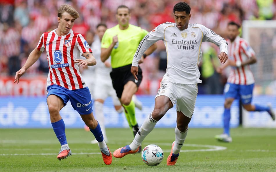 Bellingham em ação no jogo entre Atlético de Madrid e Real Madrid