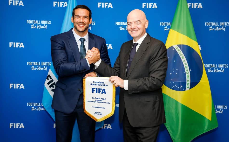 Samir Xaud, presidente da CBF e Gianni Infantino, presidente da Fifa