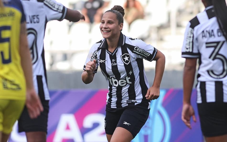 Duda Basílio comemora gol contra o São José, pela Série A2. (Arthur Barreto/ Botafogo)