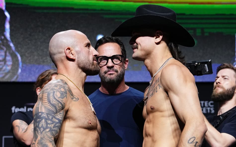 Diego Lopes (dir) tentará tirar o título de Volkanovski (esq) (Foto: Reprodução Twitter UFC)