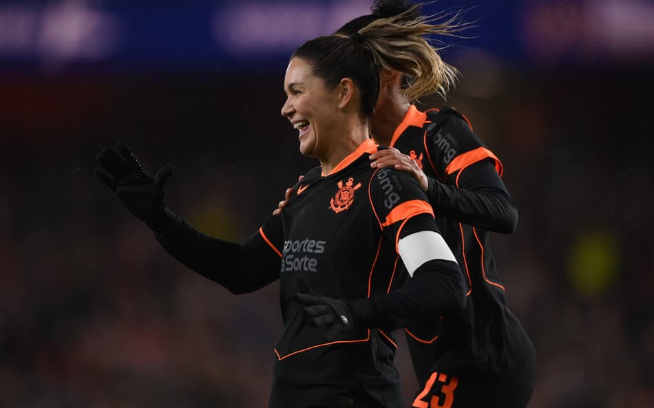 LONDON, ENGLAND - FEBRUARY 01: Gabi Zanotti of SC Corinthians celebrates scoring her team's first goal during the FIFA Women's Champions Cup 2026 Final match between Arsenal Women FC and SC Corinthians at Arsenal Stadium on February 01, 2026 in London, England. (Photo by Harriet Lander - FIFA/FIFA via Getty Images)