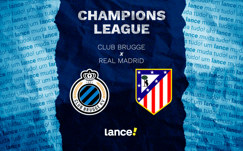Club Brugge x Atlético de Madrid pelos playoffs da Champions League (Arte: Lance!)