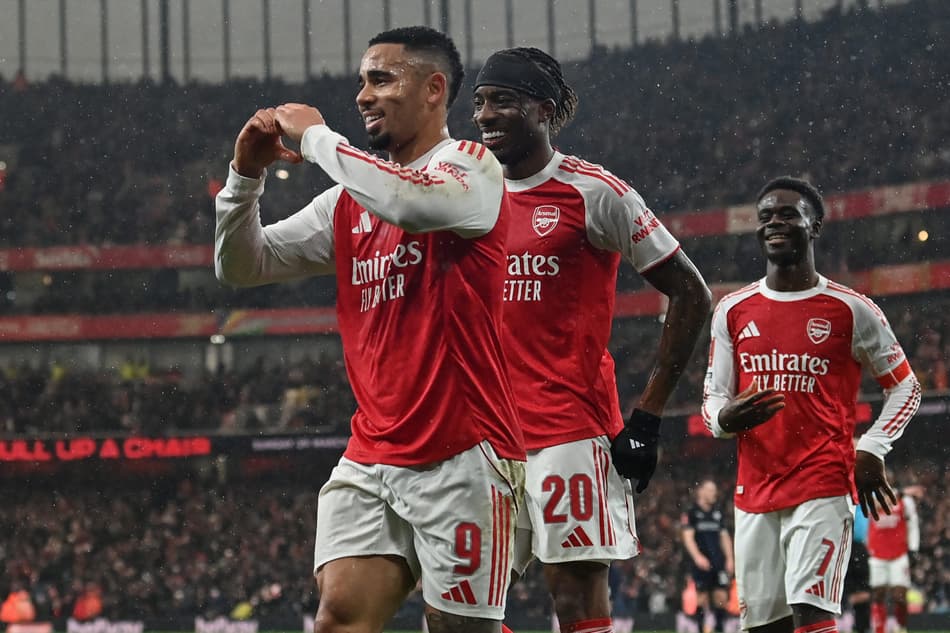 Gabriel Jesus comemora gol marcado pelo Arsenal contra o Wigan, pela FA Cup