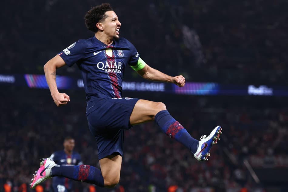 Marquinhos comemora gol marcado pelo PSG sobre o Monaco, na Champions League