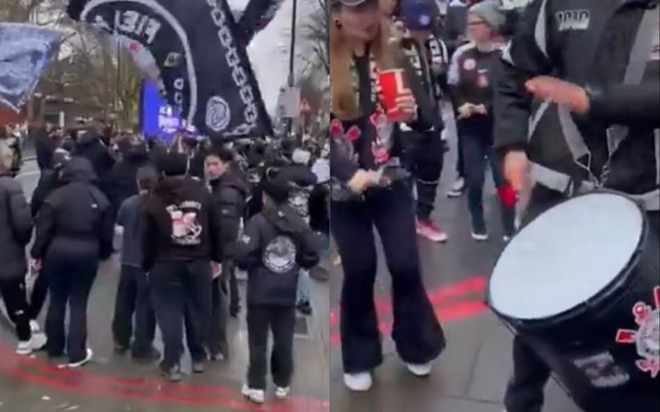 Torcida do Corinthians em Londres para apoiar as Brabas do Timão. (Foto: reprodução/redes sociais)