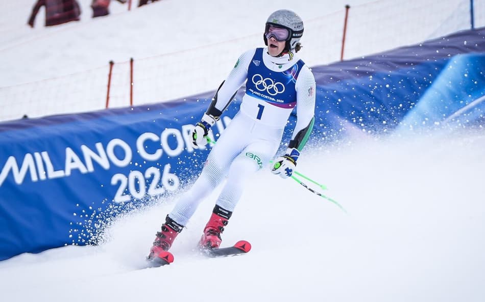Lucas Pinheiro Braathen durante a prova do slalom gigante. (Foto: Rafael Bello/COB)