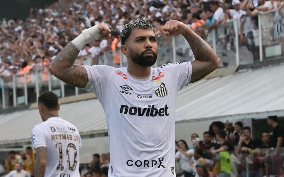 Gabriel Barbosa comemora gol do Santos em clássico contra o Corinthians. (Foto: ota Erre/ Agif/Gazeta Press)