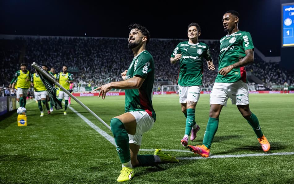 Flaco Lopez marca gol do Palmeiras na Partida entre Palmeiras x Novorizontino (Foto: JHONY INACIO/Agencia Enquadrar/Gazeta Press)