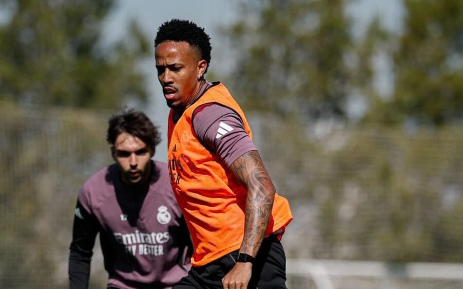 Militão em treinamento pelo Real Madrid (Foto: Reprodução/X)