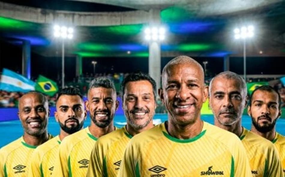 Romário, Djalminha e Júlio César lideram Seleção Brasileira no Desafio Internacional de Showbol contra a Argentina no Rio FutSummit 2026 (Foto: Divulgação)