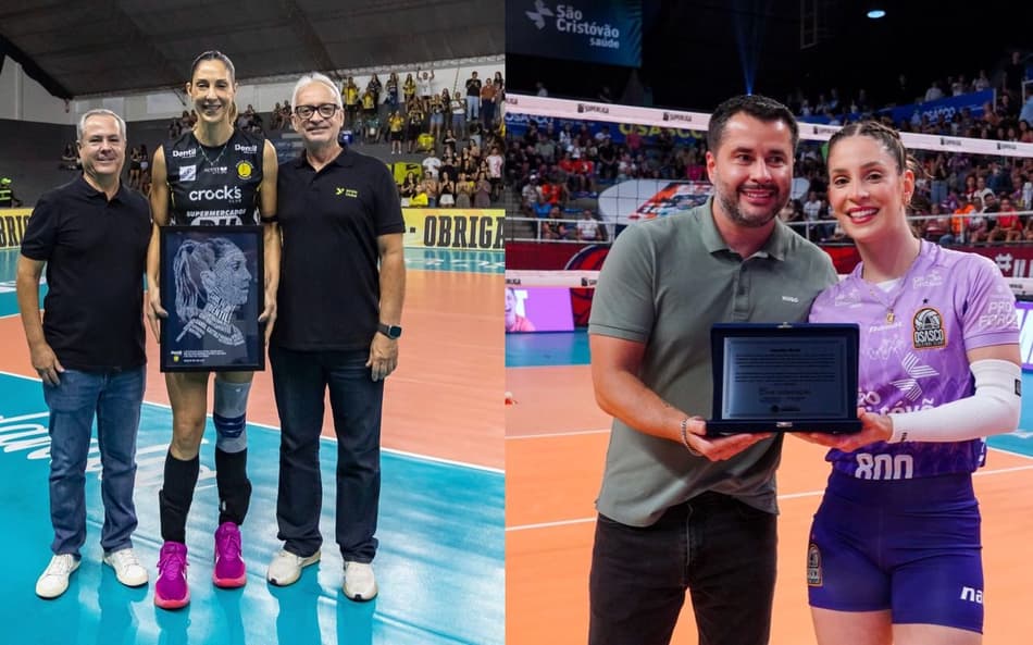 Carol Gattaz e Camila Brait são homenageadas na última rodada da Superliga Feminina (Fotos: Bruno Cunha/Praia Clube e Carolina Oliveira/Osasco)