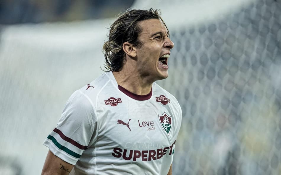 Canobbio comemora seu gol no jogo do Fluminense contra o Vasco