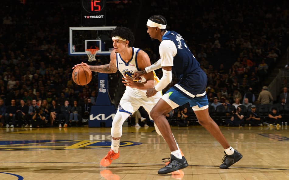 Gui Santos durante a partida entre Golden State Warriors e Minnesota Timberwolves