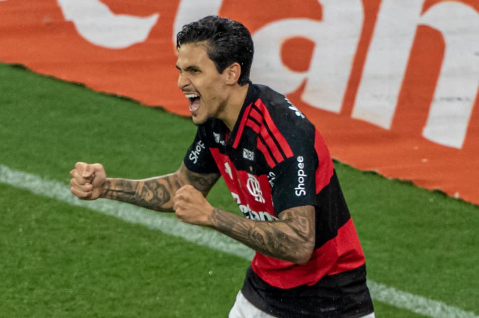 Pedro comemora seu gol no jogo do Flamengo contra o Cruzeiro