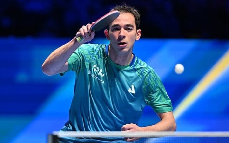 Hugo Calderano em uma das vitórias na Copa do Mundo em Macau (Foto: Divulgação/ITTF)