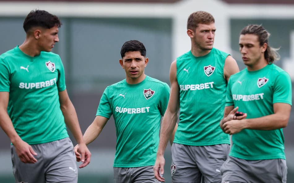 Bernal, Savarino, Castillo e Canobbio no treino do Fluminense (Foto: Marcelo Gonçalves/ Fluminense FC)