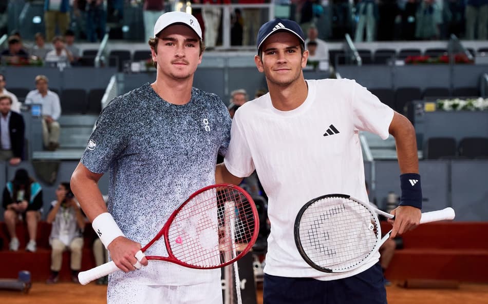 João Fonseca e Rafael Jodar antes do jogo no Masters 1000 de Madri (Foto: Divulgação)