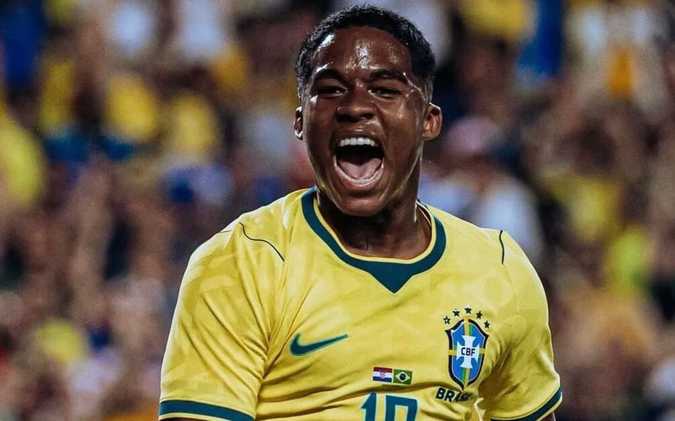 Endrick em ação pela Seleção Brasileira