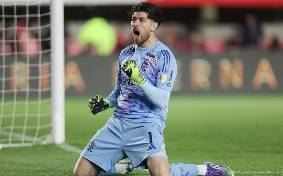 Rossi comemora defesa de pênalti contra o Estudiantes (Foto: Gilvan de Souza / Flamengo)