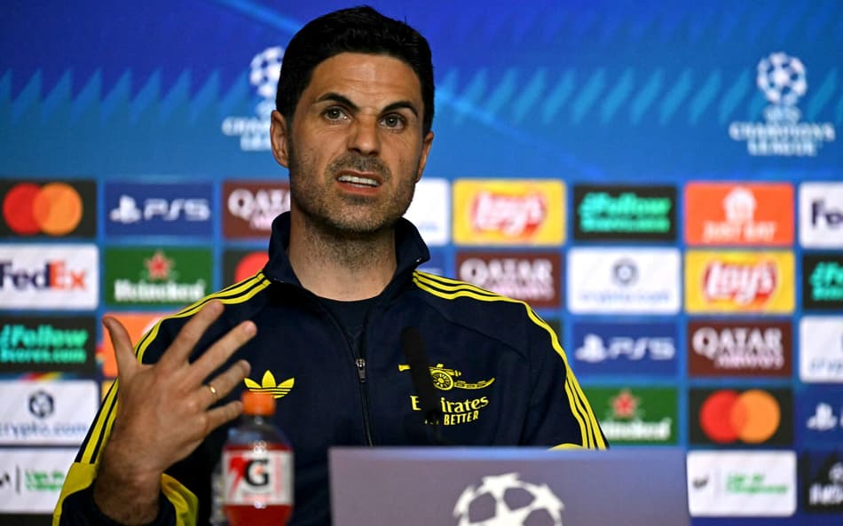 Técnico do Arsenal, Mikel Arteta durante coletiva de imprensa da Champions League
