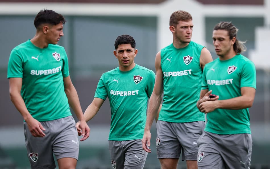 Bernal, Savarino, Castillo e Canobbio no treino do Fluminense (Foto: Marcelo Gonçalves/ Fluminense FC)