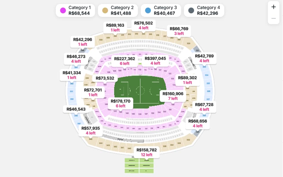 Reprodução do site Viagogo com preços de ingressos para a Copa do Mundo