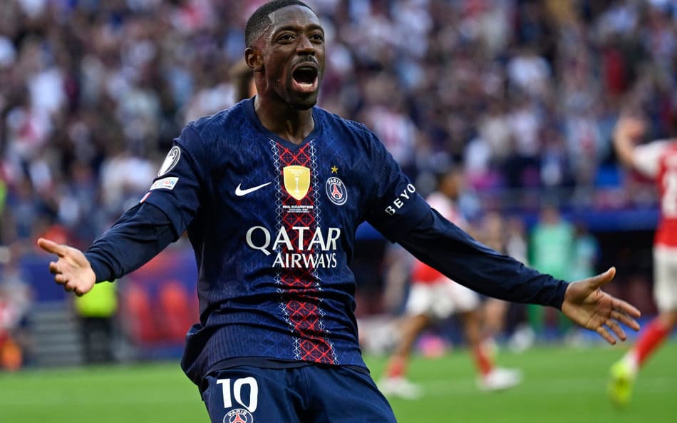 Dembélé comemora gol marcado pelo PSG contra o Arsenal na final da Champions League