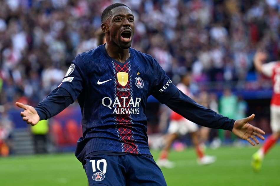Dembélé comemora gol marcado pelo PSG contra o Arsenal na final da Champions League