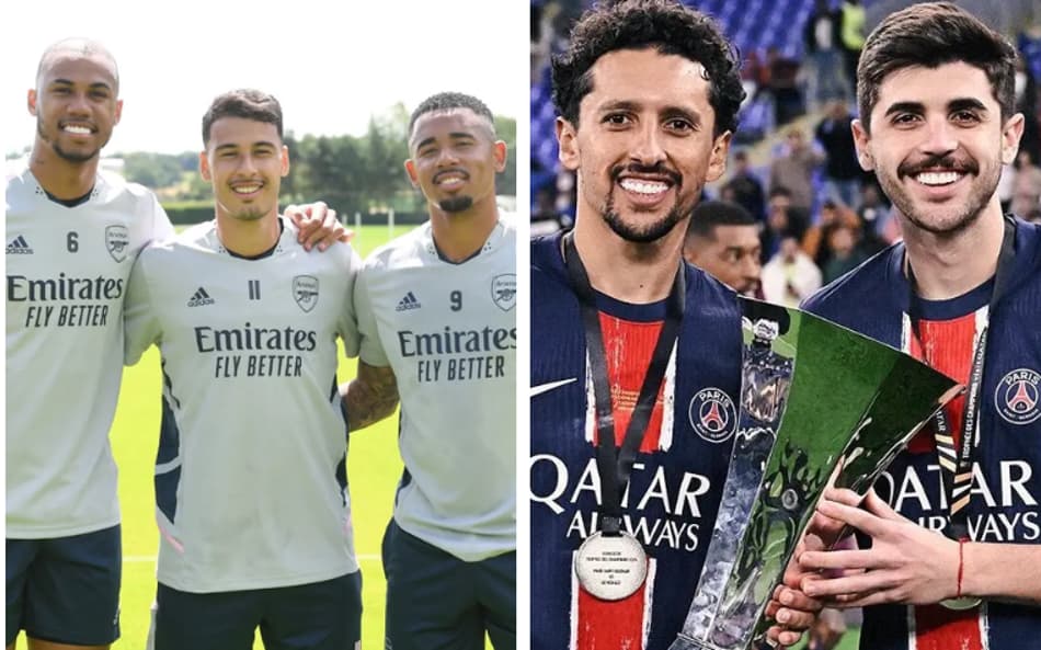 Gabriel Martinelli, Gabriel Jesus e Gabriel Magalhães pelo Arsenal; Marquinhos e Beraldo pelo PSG