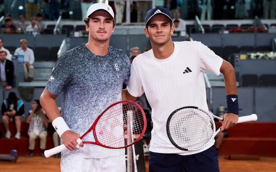 João Fonseca e Rafael Jodar antes do jogo no Masters 1000 de Madri (Foto: Divulgação)