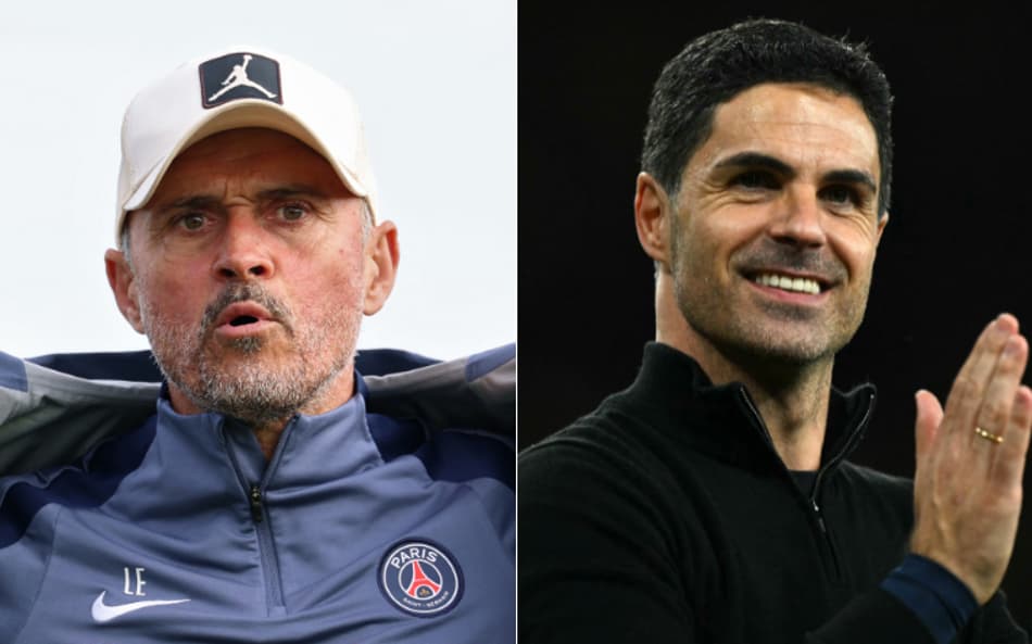Luis Enrique, do PSG, e Mikel Arteta, do Arsenal