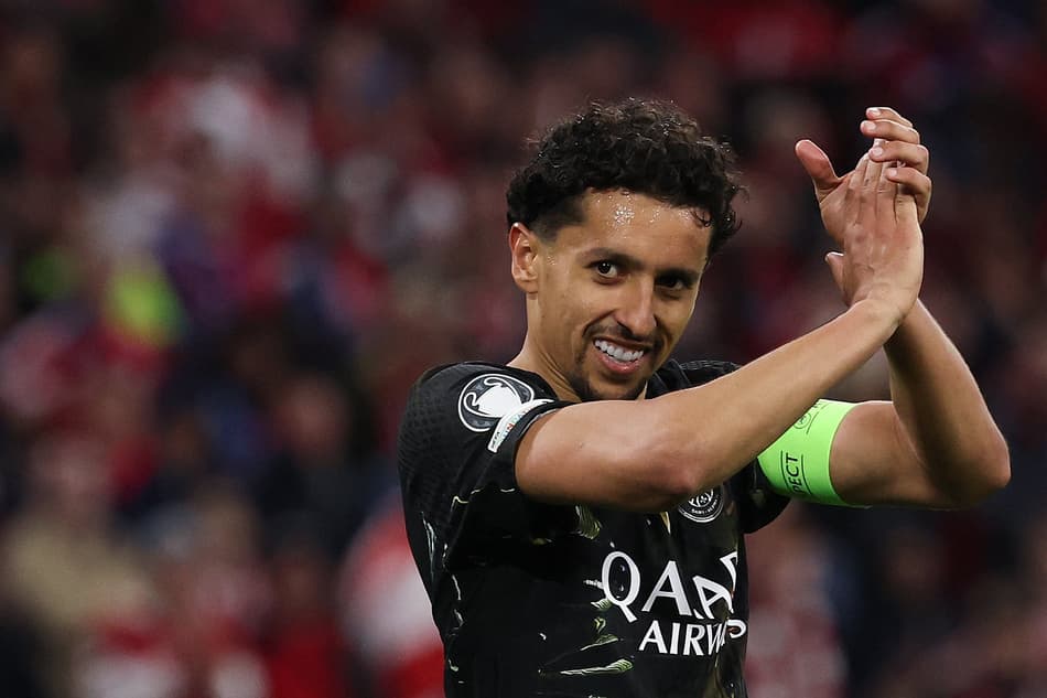 Marquinhos em ação durante Bayern x PSG, pela semifinal da Champions League